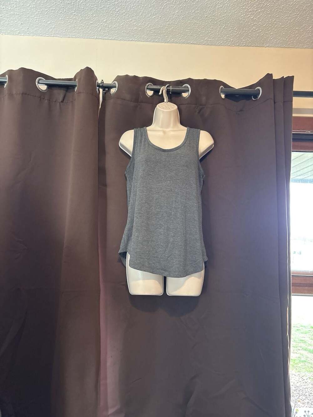 Electric Charcoal Gray Scoop Neck Strappy Cage Back Tank Top